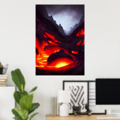 Berg met vulkaan en lava | AI Art Poster (Thuiskantoor)