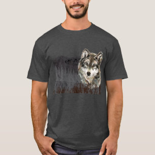 Berg met Waterverf Wolf Animal wildernis T-shirt