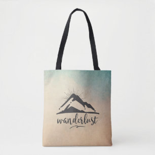Berg met zonnestralen - Wanderlust Typografie Draagtas