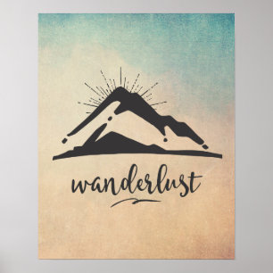 Berg met zonnestralen - Wanderlust Typografie Poster