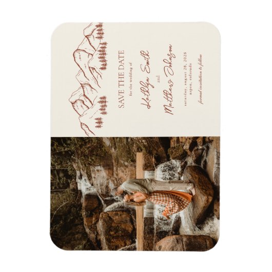 Berg Outdoor Terracotta Bruiloft Save The Date Magneet (Verticaal)