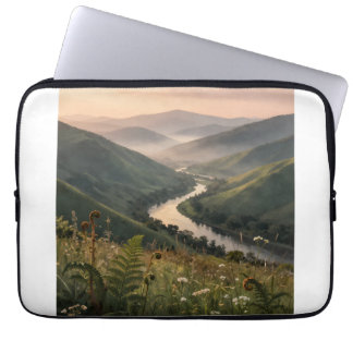 Berg Rivier Landschap Kunst Laptop Hoes Sleeve