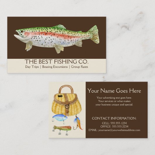 Berg Vist het Meer van het chartermeer Boat Brown Visitekaartje (Voorkant / Achterkant)