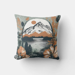 Berg vor Seenlandschaft, Aquarell Kussen