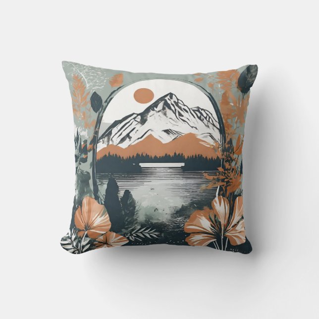 Berg vor Seenlandschaft, Aquarell Kussen (Voorkant)