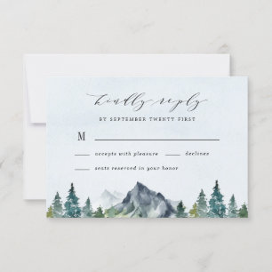 Berg Watercolor Elegante Rustieke Thema Trouwfeest RSVP Kaartje