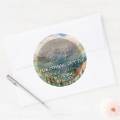 Berg Waterverf Landschap Bestemming Bruiloft Ronde Sticker (Envelop)