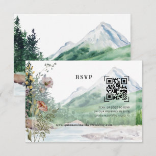 Berg Wilde Bloem QR Code Huwelijks RSVP Kaartje