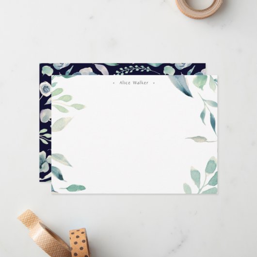 berg zomer bloemen monogram Stationery Notitiekaartje (Voorkant / Achterkant in situ)