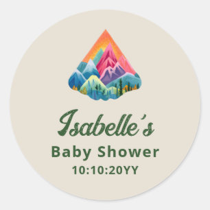 Bergavontuur wacht Baby Shower Ronde Sticker