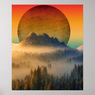 BERGBERGSE DAGERAAD BOS NATUUR ZONSONDERGANG LANDS POSTER