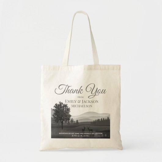 Bergbestemming bruiloft voor gift tote bag (Voorkant)
