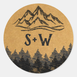 Bergbestemming eenvoudige minimale trouwklas ronde sticker