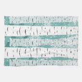 Bergbomen sneeuwvlokken winterbos gestript theedoek (Horizontaal)