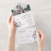 Bergbos, eenvoudig met de hand getekende schetsfot all in one uitnodiging (Afscheurbaar)