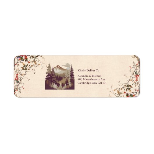 Bergbos Evergreen Tree Bruiloft Etiket (Voorkant)