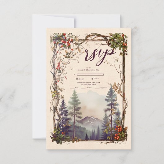  Bergbos Evergreen Tree Bruiloft RSVP Kaartje (Voorkant)