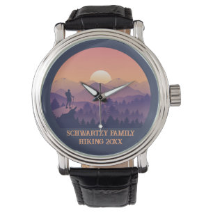  Bergbos Wandelaar's Sunset paarse oran Horloge