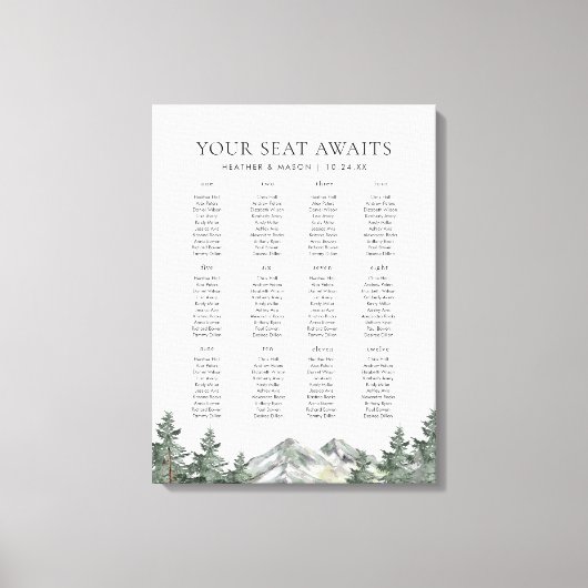 Bergbruiloft 12 Tables Wedding Seating Chart Canvas Afdruk (Voorkant)