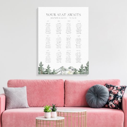Bergbruiloft 12 Tables Wedding Seating Chart Canvas Afdruk (Insitu (Woonkamer))