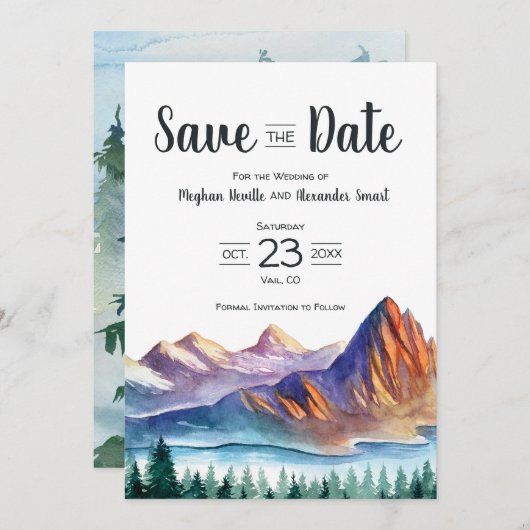 Bergbruiloft Save the Date with Lake & Forest (Voorkant / Achterkant)