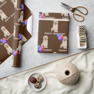 Bergdag Golden Retriever Puppy met ballonnen Cadeaupapier