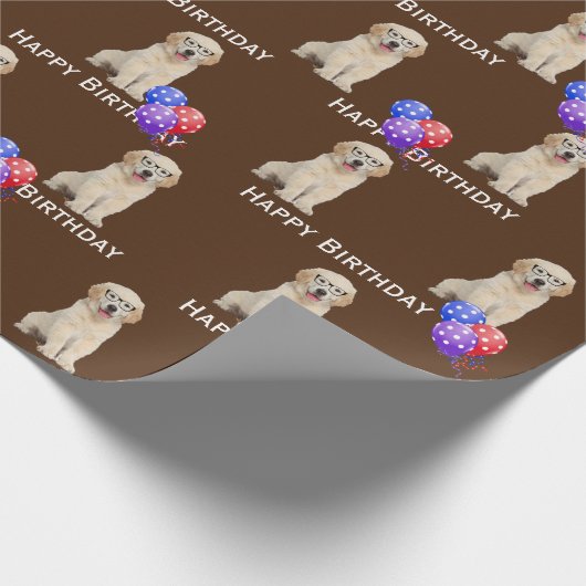 Bergdag Golden Retriever Puppy met ballonnen Cadeaupapier (Hoek)