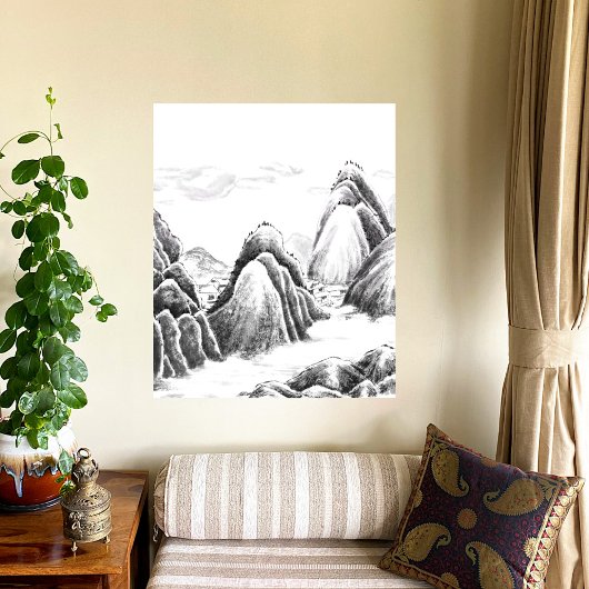 Bergdorp - Inkt Poster