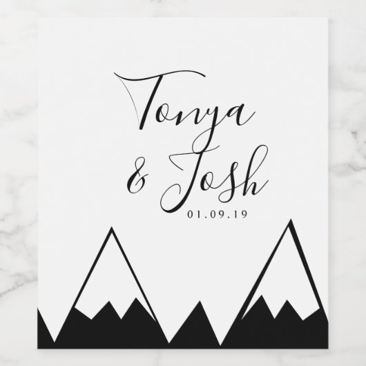 Bergdriehoek Topjes Black en White Wedding Wijn Etiket (Enkel label)