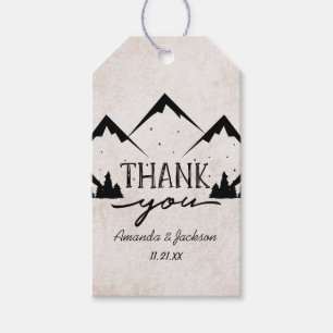 Bergen avontuur begint bruiloft dank u cadeaulabel