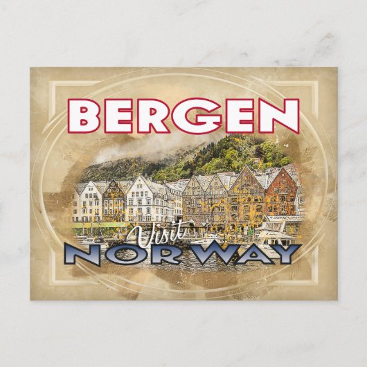 Bergen, bezoek Noorwegen Briefkaart (Voorkant)