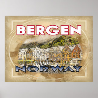 Bergen, bezoek Noorwegen Poster