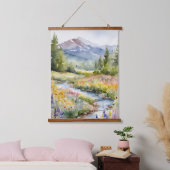 Bergen Bomen Natuur Waterverf Creek Scene Hangend Wandkleed (Slaapkamer)