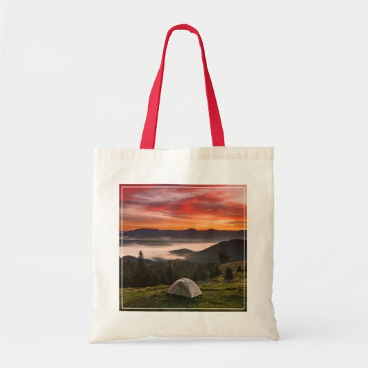 Bergen | Camping Foggy Sunrise Tote Bag (Voorkant)