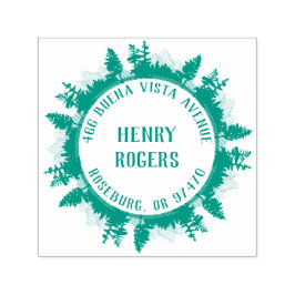 Bergen en Bos Bomen Rond Terugkeeradres Zelfinktende Stempel