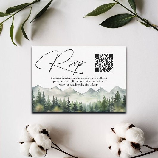 Bergen en dennen QR Code Wedding RSVP Kaart
