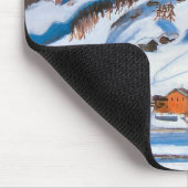 Bergen en huizen in de sneeuw, winterlandschap muismat (Hoek)