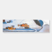 Bergen en huizen in het sneeuwlandschap bumpersticker (Voorkant)