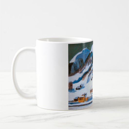 Bergen en huizen in het sneeuwlandschap koffiemok (Links)