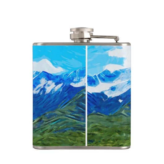 Bergen en Sky op Denali Alaska Abstract Heupfles (Achterkant)