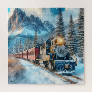 Bergen en vintage trein  legpuzzel