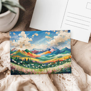 Bergen en Wilde Bloemen Kleurrijke Kunst Schilderi Briefkaart