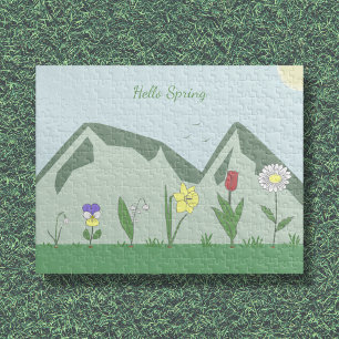 Bergen & Lente Bloemen Landschap Puzzel Legpuzzel