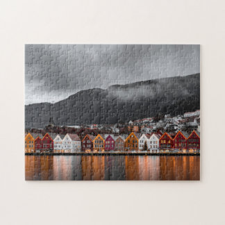 Bergen Noorwegen Colorful Houses Northern Lights Legpuzzel