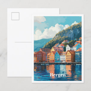 Bergen Noorwegen Kunst Vintage Reizen Briefkaart