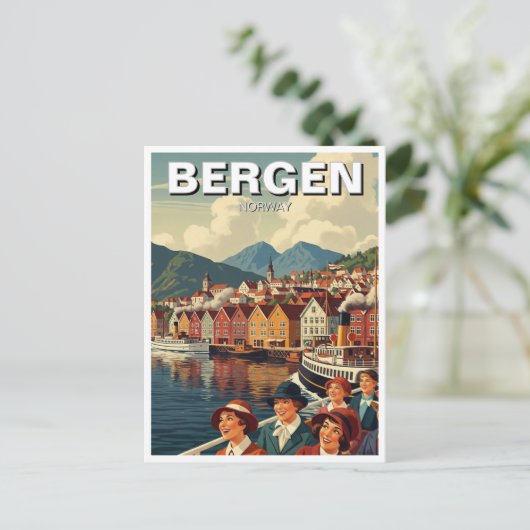  Bergen Noorwegen Reizen Briefkaart (Staand voorkant)
