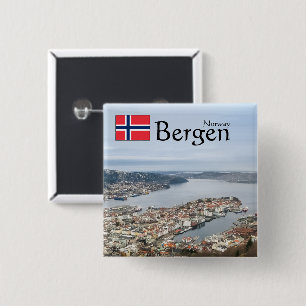 Bergen Noorwegen Vierkante Button 5,1 Cm