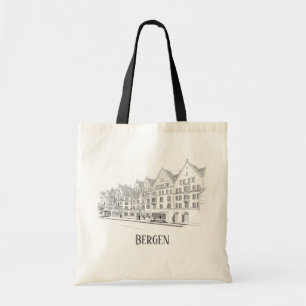 Bergen Norway Streetscape Beauful Line Drawing Tote Bag