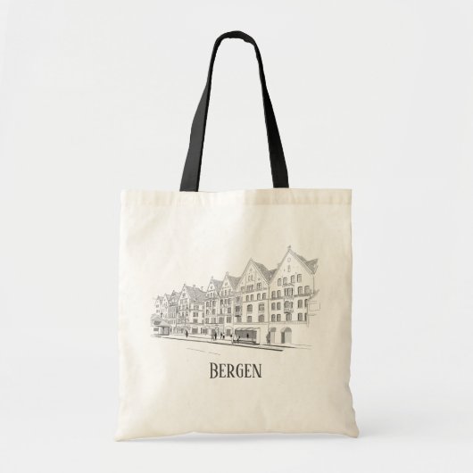 Bergen Norway Streetscape Beauful Line Drawing Tote Bag (Voorkant)