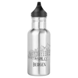 Bergen Norway Streetscape Beauful Line Drawing Waterfles